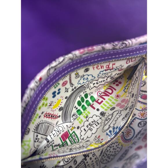 Fendi Purple Nappa Embossed Logo Leather Shoulder Baguette Bag - Picture 11 of 11